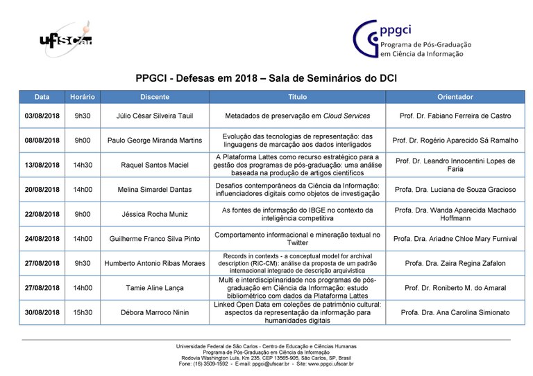 Agenda de Defesas