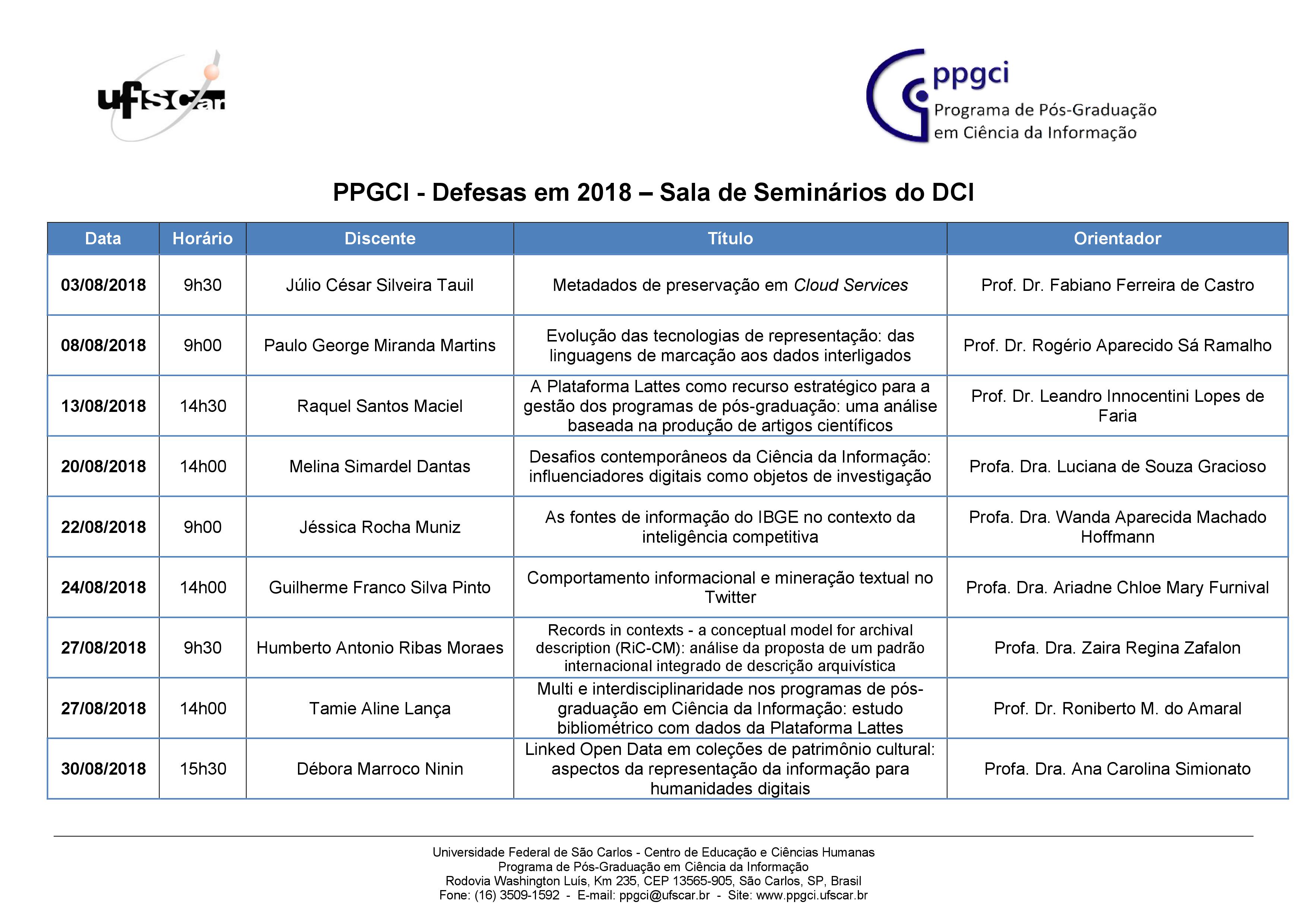 Agenda de Defesas